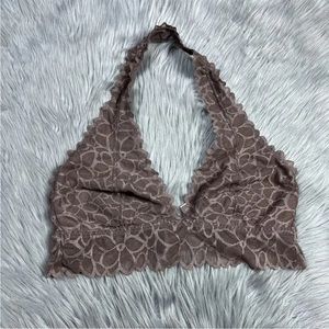 Pink Victorias Secret Brown Lace Bralette Halter Size M A-C